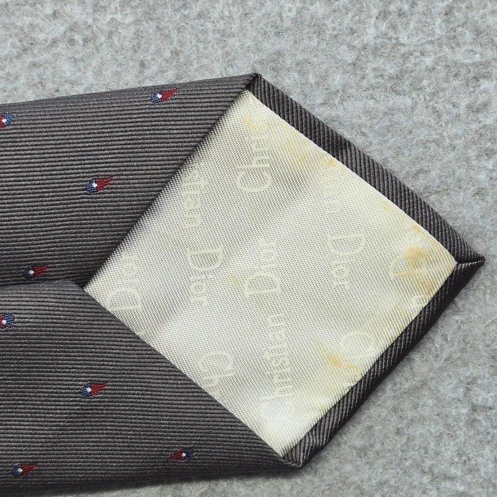 Christian Dior Tie Mens One Size Gray Skinny‎ Geometric Embroidered Silk